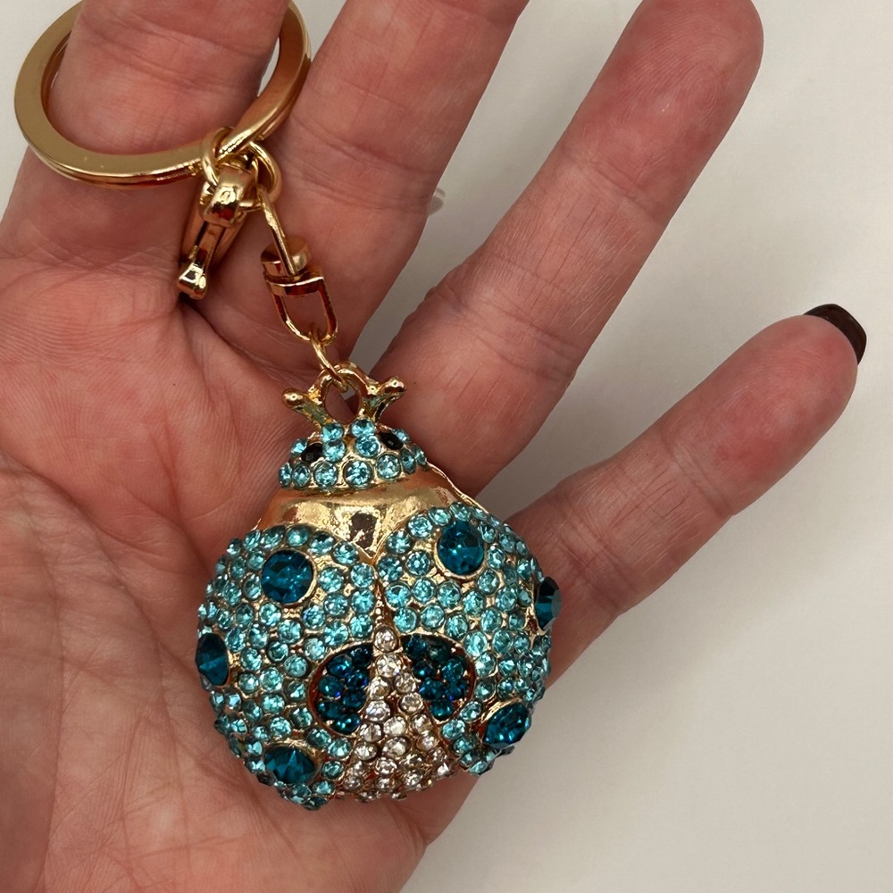 Sparkling Gold and Teal Ladybug Keychain/Bag Charm